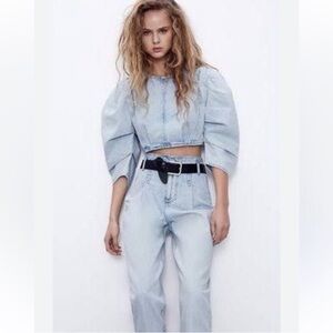 Zara 2pc Denim Set Crop Top & high waist Jeans